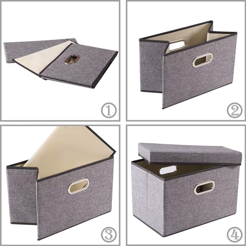 PRANDOM Foldable Storage Boxes with Lids [1-Pack] Linen Fabric Collapsible Storage Bins Organizer Containers Baskets Cube with Cover for Home Bedroom Closet Office Nursery (14.9x9.8x9.8)