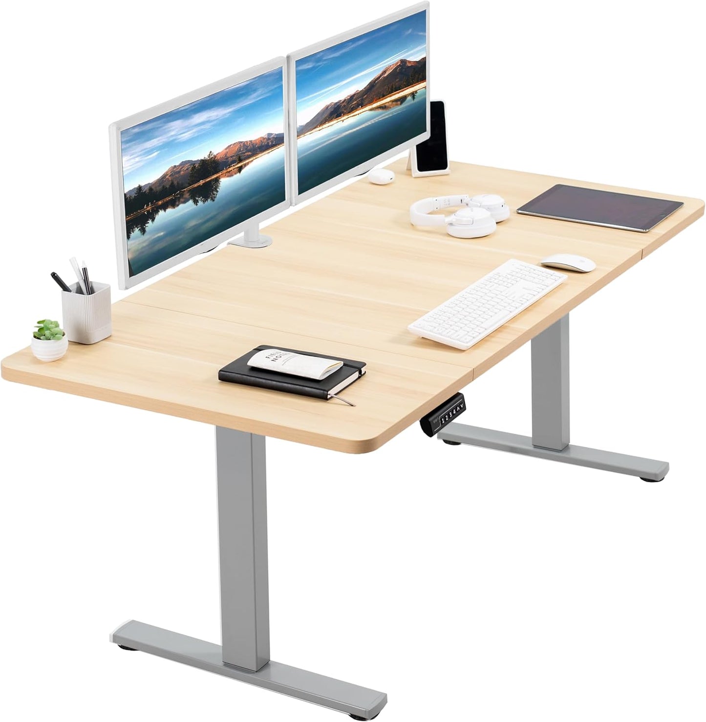 VIVO Electric 60 x 30 in Standing Desk, Memory Height Adjustment, 1B Series, Light Wood Top Gray Frame, DESK-KIT-1G6C-30