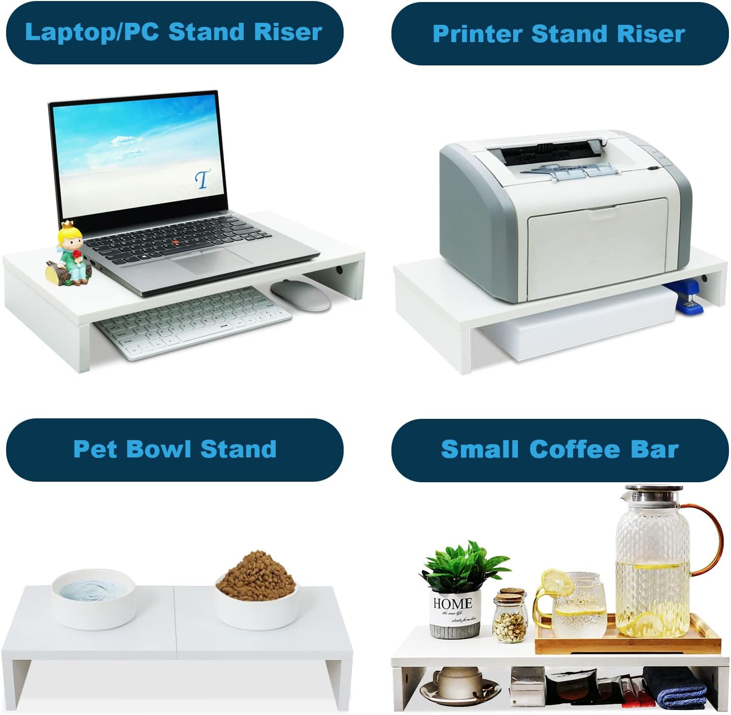 TEAMIX 20 inch White Monitor Stand Riser, Wood Desktop Stand for PC/TV/Laptop/Printer, White Monitor Riser with Storage, Computer Stand with Keyboard Organizer