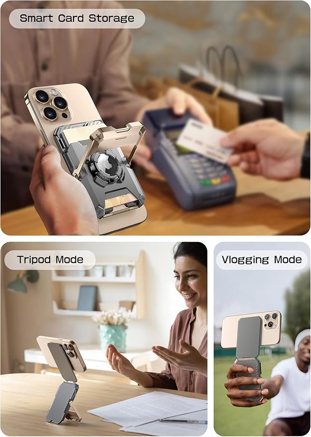 SUPCASE for MagSafe Wallet with AirTag Holder, Magnetic Airtag Wallet for Men, [Hold 5 Cards] [Adjustable Stand] [RFID Blocking] Phone Card Holder Tripod for iPhone 16/15/14/13/12 Series, DesertGold