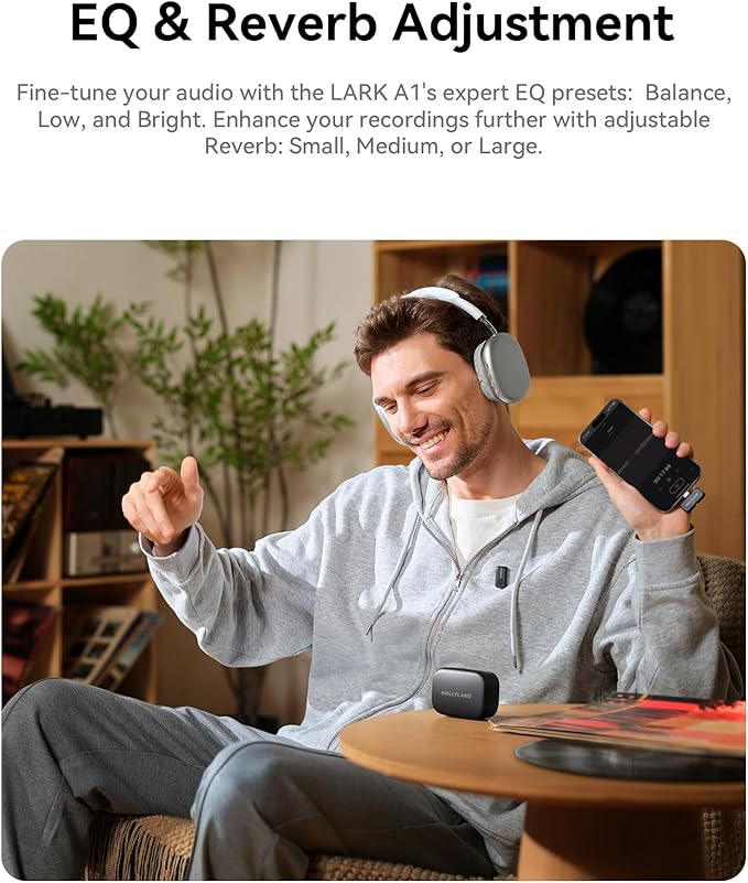 Hollyland Lark A1 Wireless Microphone for iPhone 15/16 & Android, 48kHz/24-bit, 3-Level Intelligent Noise Cancel, Magnetic Mini Microphone for YouTube, Podcast, Vlogging (Black, 2TX + USB-C RX)