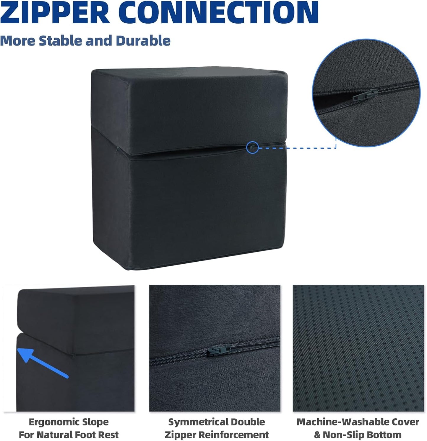 Adjustable Foot Rest for Under Desk at Work - 3-in-1 Ergonomic Foot Stool with Zipper Connection, 6.3"/11.8"/16" Height Adjustable for Office, Home & Gaming (Black)