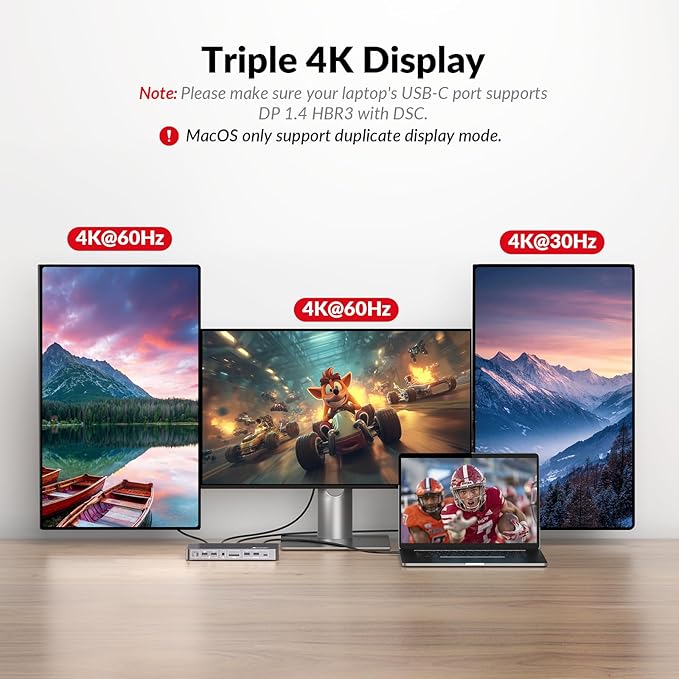 Docking Station, 13-in-1, Triple Display, 4K HDMI and 2 x DP, 100W Laptop Charging, 10Gbps USB-C/A, Ethernet, Audio, SD, Laptop Docking Station for MacBook/Chrome/Dell/HP/Lenovo