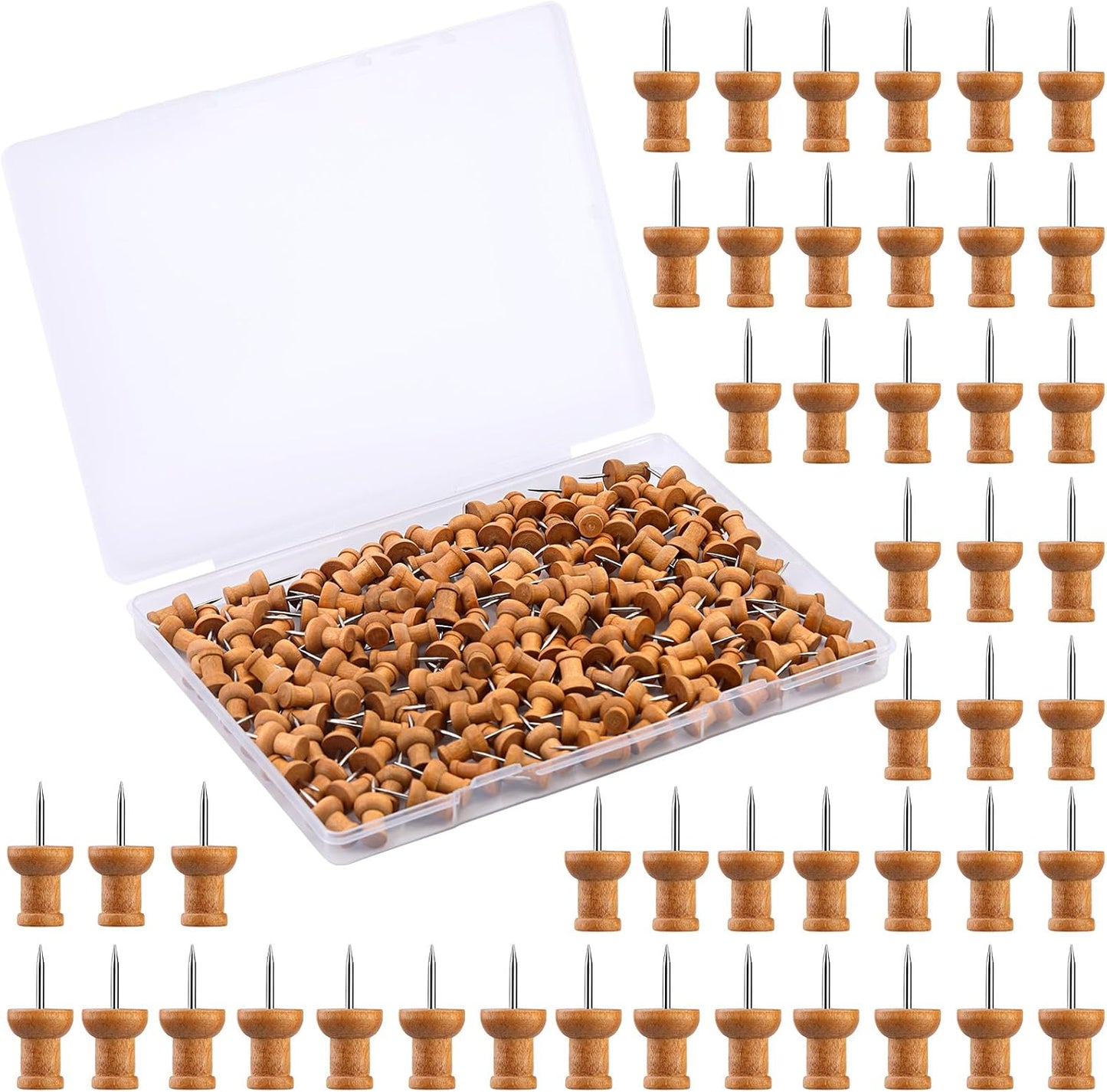 150 Pcs Push Pins for Cork Board, Decorative Thumb Tacks Wooden Push Pins Head Pin Wood Map Tacks Marking Pin, Wood Thumb Tacks Decorative for Bulletin Boards Craft Projects with Storage Box, Coffee