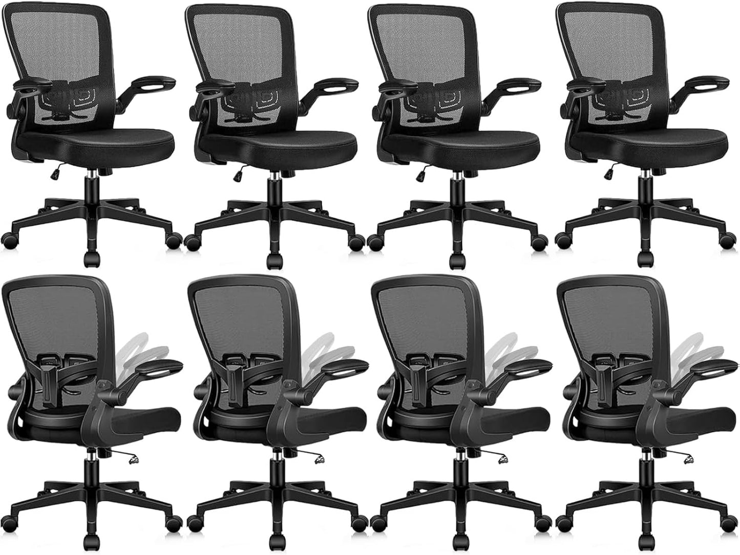 Desk Chairs with Wheels, Ergonomic Mesh Office Chair Adjustable Height and Swivel Lumbar Support Home Office Chair with Flip Up Armrests (8PK)