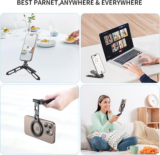 VRIG Magnetic Pocket Phone Tripod Foldable Compatible with magsafe for iPhone 16/15/14/13/12,Mini Cell Phone Tripod Mount Handle Smartphone Desk Stand Travel All in One,Fathers Day for Gifts