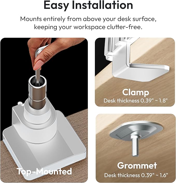 Pixio PS2S Titan White Ultrawide Mega Heavy-Duty Premium Single Monitor Arm Stand fits up to 57 inch Monitors Holds up to 59.4lbs VESA Compatible Integrated Cable Management