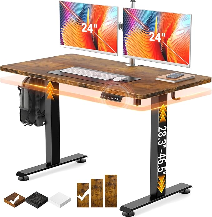 Veken 47.2" Standing Desk Electric, Height Adjustable Sit Stand Up, Wood Desktop, Work Home Office, Computer PC Table, Writing or Gaming Rising Desks, Brown