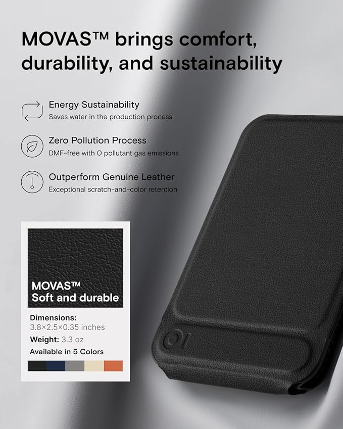 MOFT Phone Tripod Wallet, 3 in 1 Phone Stand MagSafe Wallet, NFC-Supported Magnetic Phone Stand, MOVAS Vegan Leather Adjustable Card Holder-Jet Black