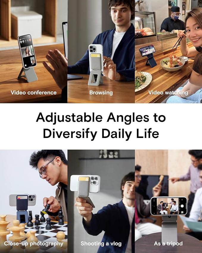 MOFT Phone Tripod Wallet, 3 in 1 Phone Stand MagSafe, NFC-Supported Magnetic Phone Wallet, MOVAS Vegan Leather Adjustable Card Holder, Taupe