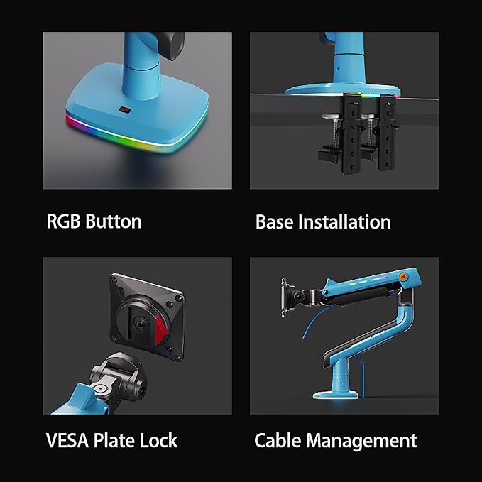 Gaming Monitor Arm for Flat/Ultrawide/Curved Monitors 32 to 60 inch, Heavy Duty Monitor Stand Load up to 20 kg, VESA 75/100 mm Mount (Gulf Blue)