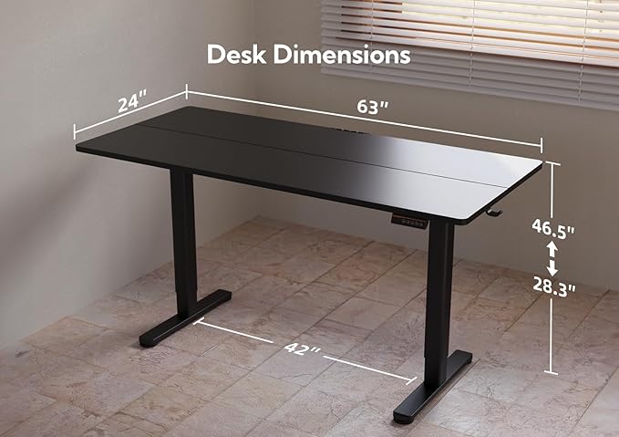 YDN Electric Standing Desk, Adjustable Height Stand up Desk, 63x24 Inches Sit Stand Home Office Desk with Splice Board, Black Top
