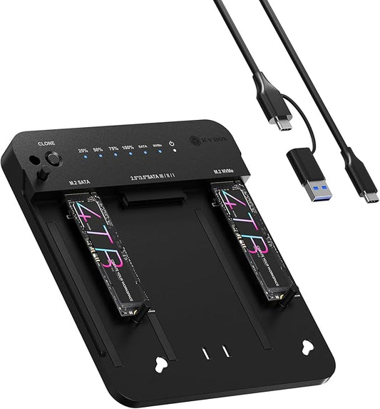 M.2 NVMe & SATA SSD/HDD Docking Station, ICY BOX USB-C 10 Gbps Dual Bay Hard Drive Clone Station & Reader (SATA 2.5/3.5 Inch & M.2 NVMe), Two-Way Cloning, Tool-Free External Adapter
