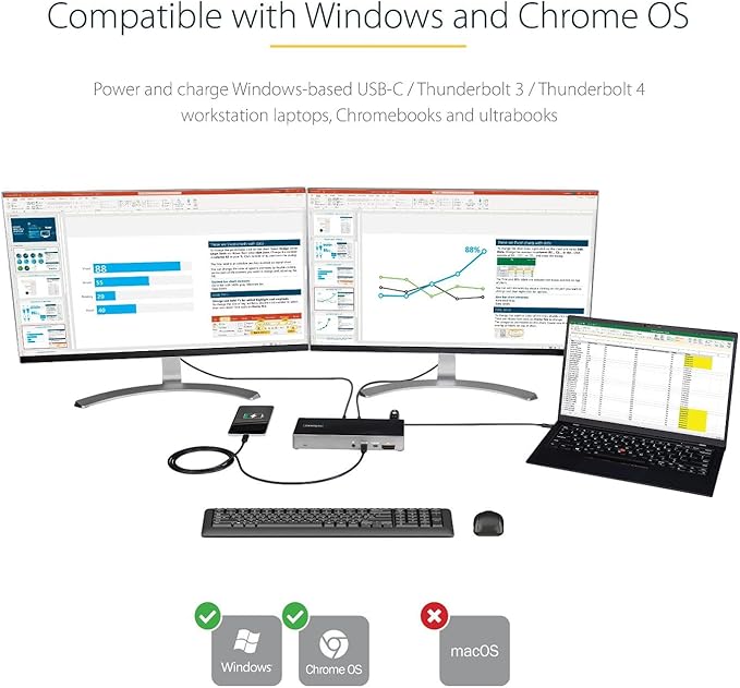 StarTech.com USB C Dock - Triple 4K Monitor USB Type-C Docking Station - 100W Power Delivery - DP 1.4 Alt Mode & DSC, 2X DisplayPort 1.4/HDMI 2.0-6xUSB (2X 10Gbps), SD - Windows/Chrome (DK31C2DHSPD)