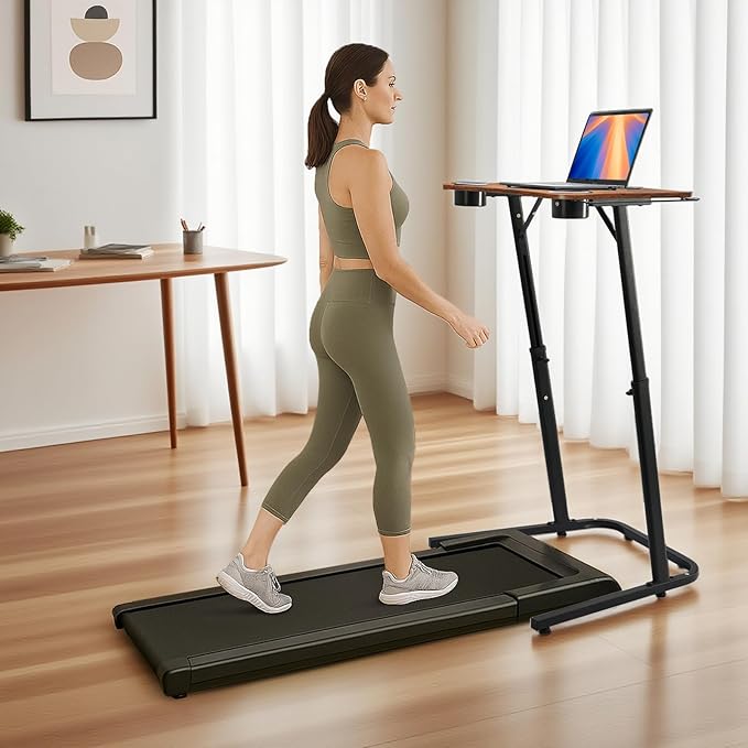 Treadmill Desk, Small Standing Desk for Walking Pad, 30-47 Inch Adjustable Height Walking Pad Stand for Treadmill, Portable Standing Table for Bike and Home Office Work - Brown