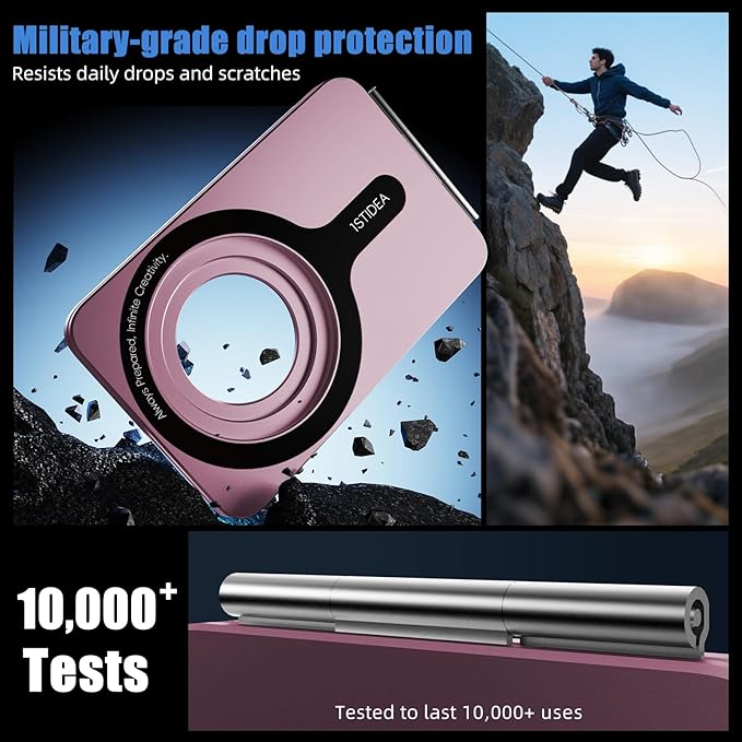 Magnetic Tripod for iPhone, Aluminium Phone Tripod Stand Compatible with Magsafe iPhone 16/15/14/13/12 Series, Foldable Strong Magnetic Phone Stand & Portable Phone Holder, Pink