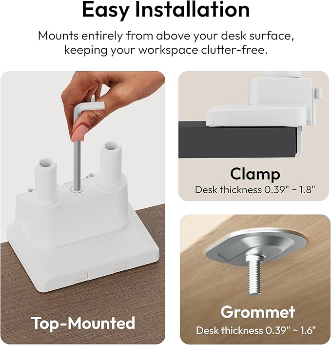 Pixio PS1D Wave White Dual Monitor Arm Stand Desk Mount - Fits up to 32 inches Monitors and up to 19.8lbs. VESA Compatibility and Integrated Cable Management
