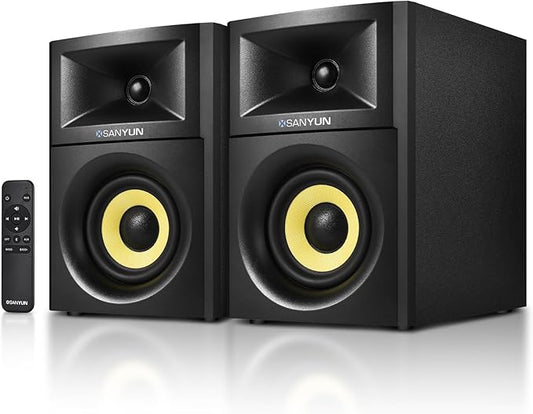 SW205 4" Bookshelf Speakers | Immersive HiFi Audio with Virtual Surround | Flagship DAC/DSP Engine | Geometric Diffusion Cabinet | 80W, Bluetooth 5.4/Optical/AUX Inputs, Wireless Remote, Black
