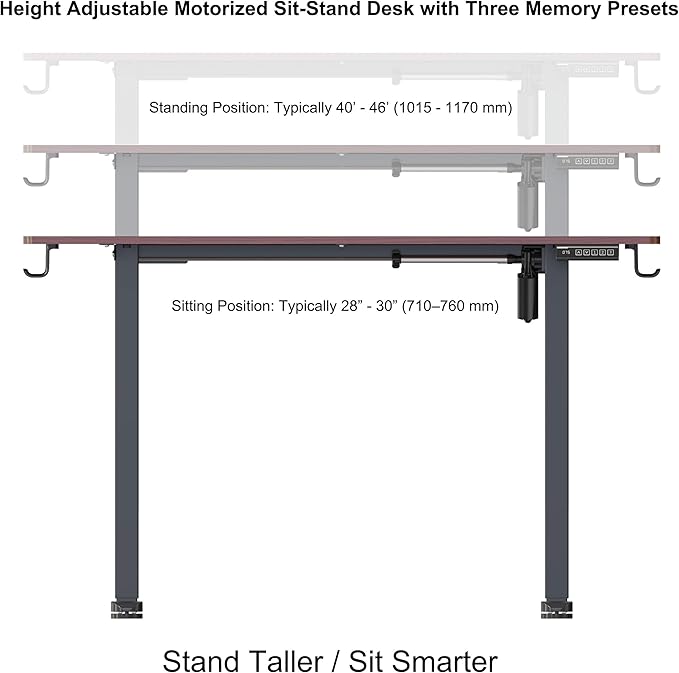 NSY Audio Electric Standing Desk 48x24 Inches - Height Adjustable, Whisper Quiet Motor, Walnut Top & Black Frame for Home Office Gaming, Focused Work, Walnut Brown