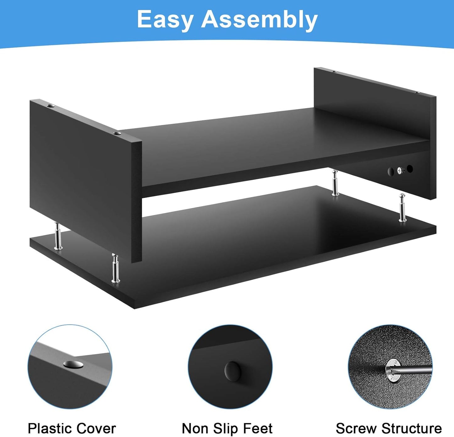 Marbrasse Monitor Stand Riser, 2 Pack 16.5 Inch 2 Tier Computer Monitor Stand, Printer Shelf Stand for Laptop Computer Screen Storagek,Desktop Stand with Phone Holder and Cable Management