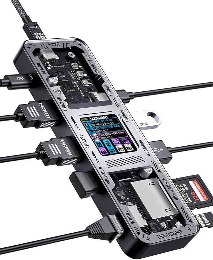 DOCKCASE Explorer Edition 10-in-1 USB C Hub, Dual 4K HDMI Docking Station for 2 Monitor, Gigabit Ethernet,1 USB-C and 3 USB-A Ports,100w PD, UHS-II TF/SD Card Reader for MacBook Pro, XPS, and More