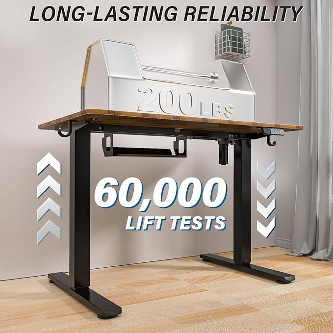 Kingant Standing Desk Height Adjustable Small Electric Stand Up Desks [40 x 20 Inch] - Ergonomic Sit Stand Desk Rising Desks for Home Office Computer Desk Stand Desk Workstation with Cable Management