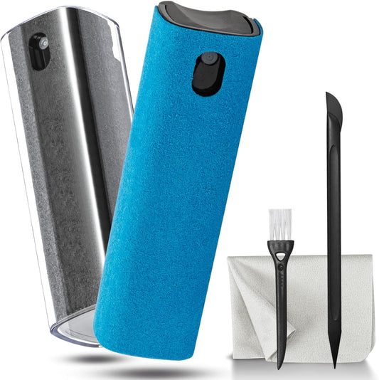 2 Pack Car Touch Screen Mist Cleaner, walrfid Laptop Screens and Phone Touchscreen Cleaning Kit for iPad, iPhone, MacBook Pro with Aipods Cleaning Pen, Small Brush and Eyeglass Cloth - Grey and Blue