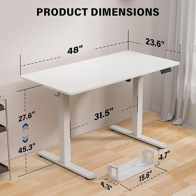 Kingant Electric Standing Desk Height Adjustable Stand Up Desks [48x 20 Inch] - Sit Stand Desk Ergonomic Rising Desks Computer Stand Desk for Home Office Workstation & Cable Management