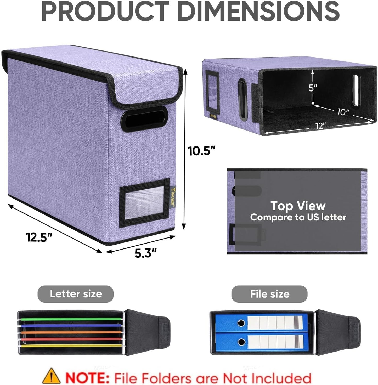 BALEINE File Organizer Box with Lid, Collapsible File Folder Organizer with Plastic Slide, Hanging File Folder Box for Office Document Storage (1 Pack, Purple, S)