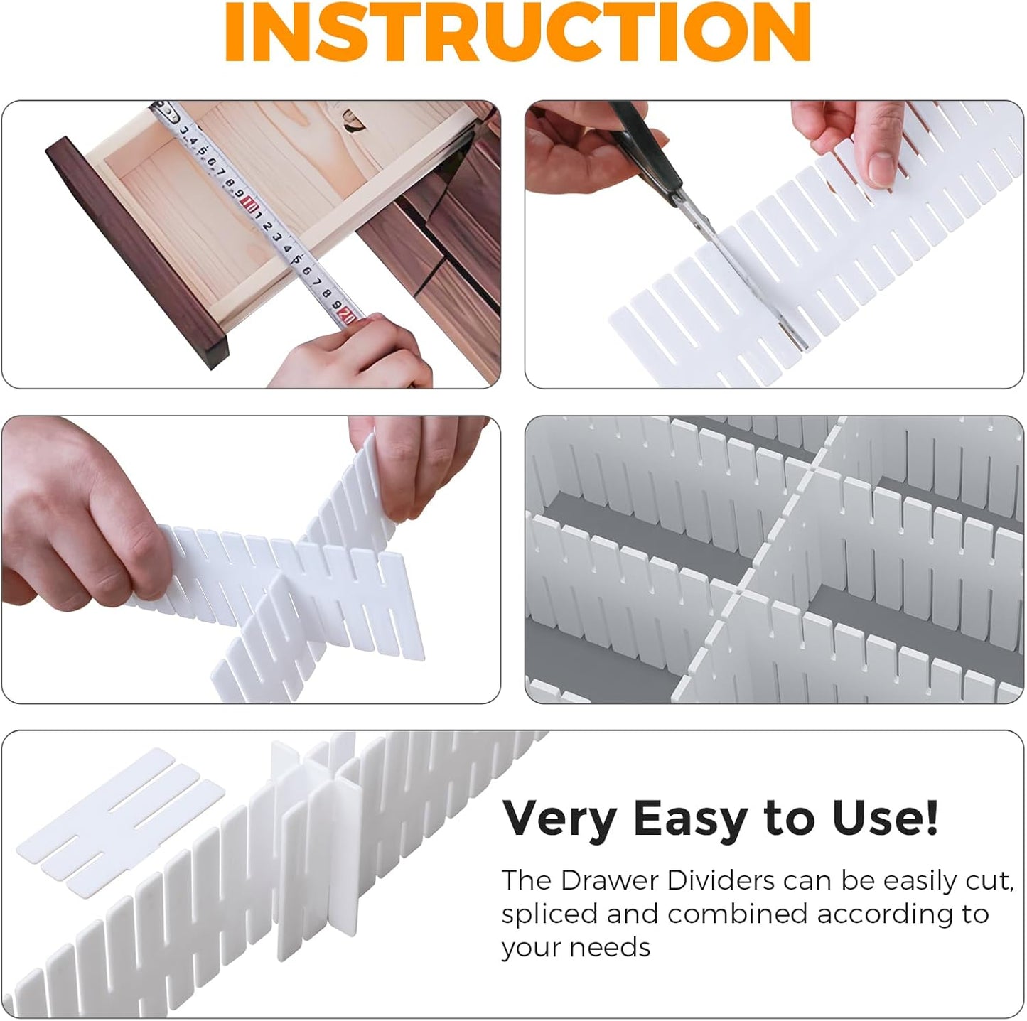 ALBAD Plastic Drawer Dividers Adjustable Drawer Organizer Dividers Separator for Tidying Clutter/Cutlery/Underwear/Socks/Clothes/Dresses/Boxes/Bins in Kitchen Bathroom Bedroom Office