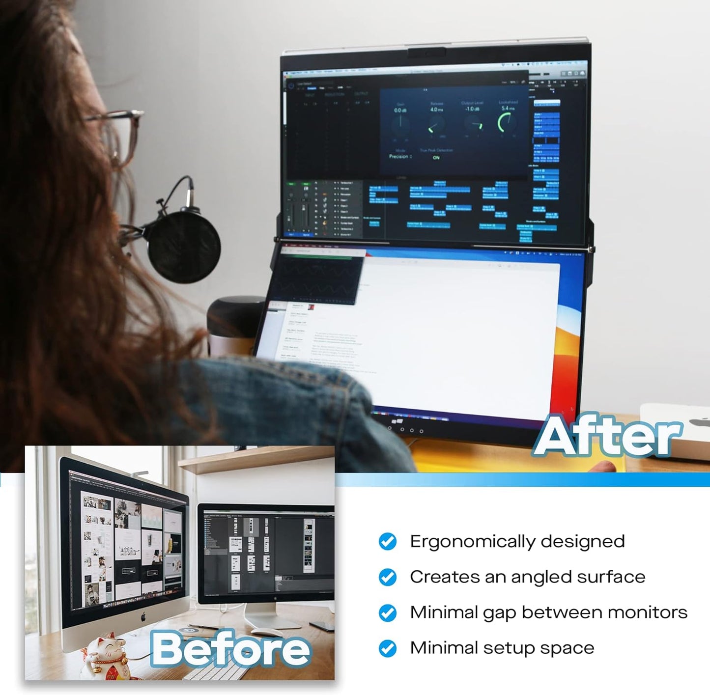 Mobile Pixels Geminos (2 x 24 inch) IPS Dual Stacked Computer Monitors with 65W USB-C Charging, 1080P Webcam&Speakers, All-Inclusive Workstation PC Monitor, USB-A/USB-C/HDMI, Ergo Design(2 Monitors)