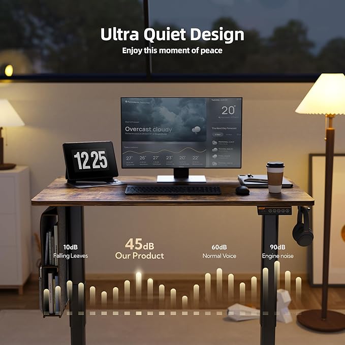 Claiks Electric Standing Desk Adjustable Height with Spacious Storage Bag, 48x24 Inch Stand Up Desk with Headphone Hook, Sit Stand Table for Home Office Computer Workstation, Rustic Brown