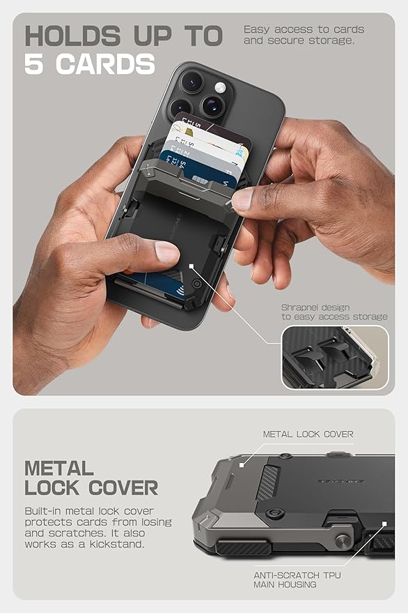 SUPCASE for MagSafe Wallet with Stand, Magnetic Wallet for Men, [Hold 5 Cards] [Adjustable Stand] [RFID Blocking] Phone Credit Card Holder Tripod for iPhone 16/15/14/13/12 Series, Black