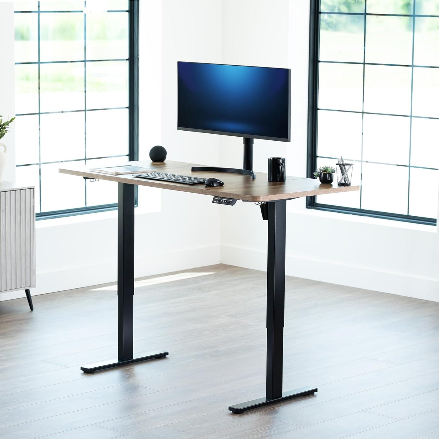 VIVO Electric 60 x 30 in Standing Desk, Memory Height Adjustment, 1B Series, Reclaimed Wood Top Black Frame, DESK-KIT-1B6P-30