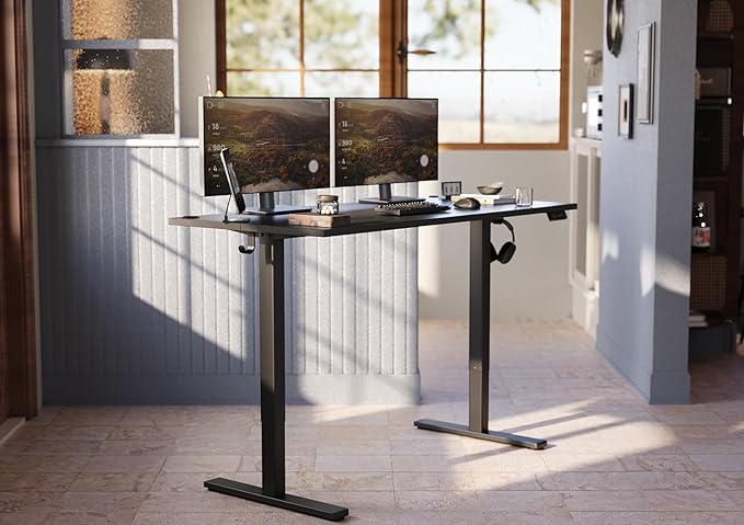 Seang Standing Desk with Adjustable Height, 55x24 Inch Electric Stand Up Desk for Home Office, Studio, Computer Workstation, Black Top