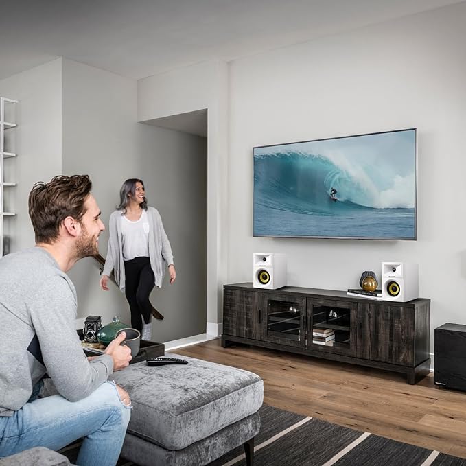 SW205 4" Bookshelf Speakers | Immersive HiFi Audio with Virtual Surround | Flagship DAC/DSP Engine | Geometric Diffusion Cabinet | 80W, Bluetooth 5.4/Optical/AUX Inputs, Wireless Remote, White