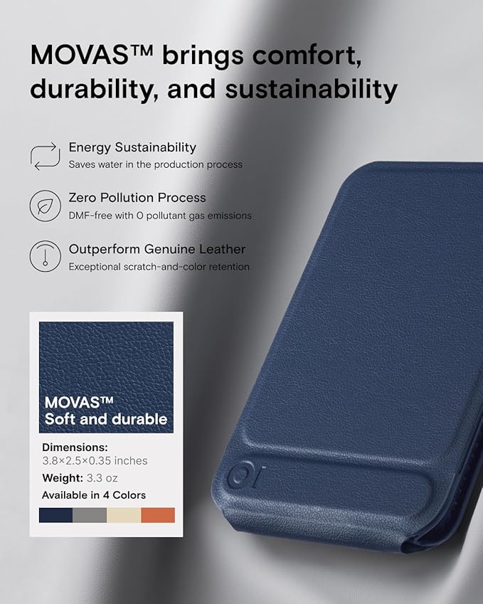 MOFT Phone Tripod Wallet, 3 in 1 Phone Stand, NFC-Supported Magnetic Phone Wallet, MOVAS Vegan Leather Adjustable Card Holder, Navy Blue