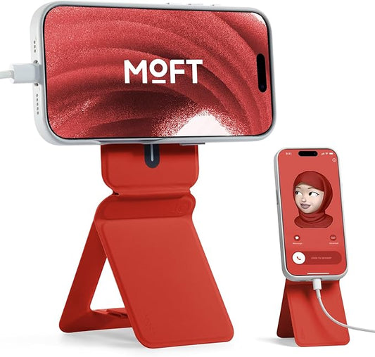 MOFT Phone Stand, Magnetic Phone Tripod Stand Stain-Resistant MOVAS Leather & Angle Adjustment & Strong Magnets Tripod for iPhone 15/14/13/12 (Included Metal Ring)-Sunset