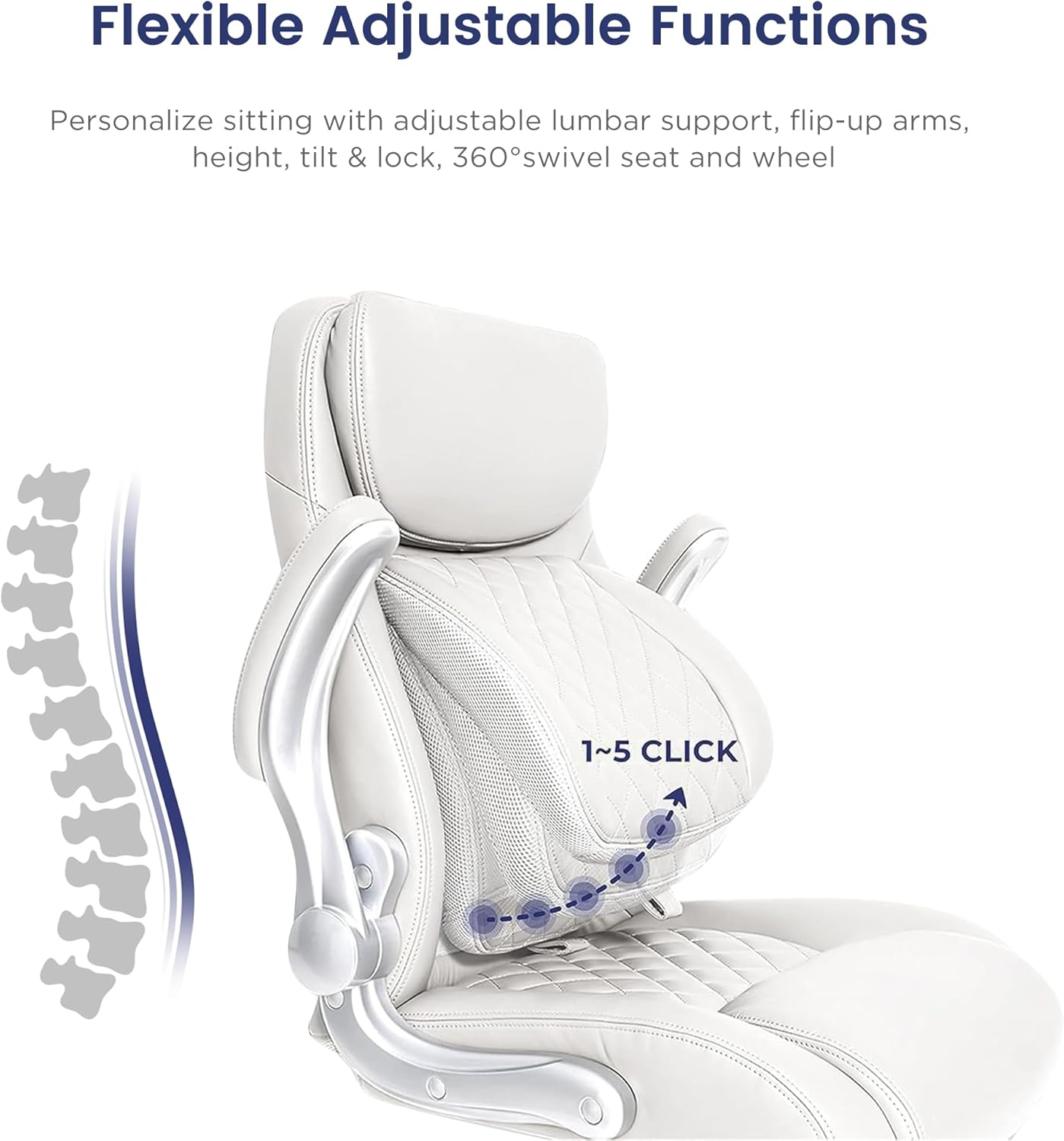 Nouhaus Ergonomic Office Chair Premium Microfiber Leather Adjustable Lumbar Support & Armrests, High Back Comfy Desk Gaming Chairs Executive Computer Swivel Chair Tilt Function(Posture,White)