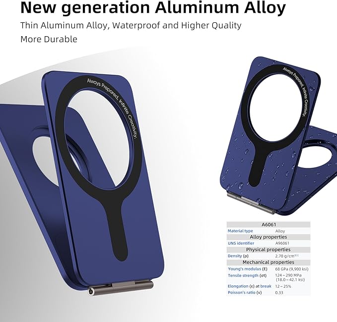 Phone Tripod Stand, Aluminum Alloy Mini Tripod Compatible with Magsafe iPhone 16/15/14/13/12 Series, Foldable Strong Magnetic Phone Stand, Mult-Angle Adjustment Selfie Stick (Navy Blue)