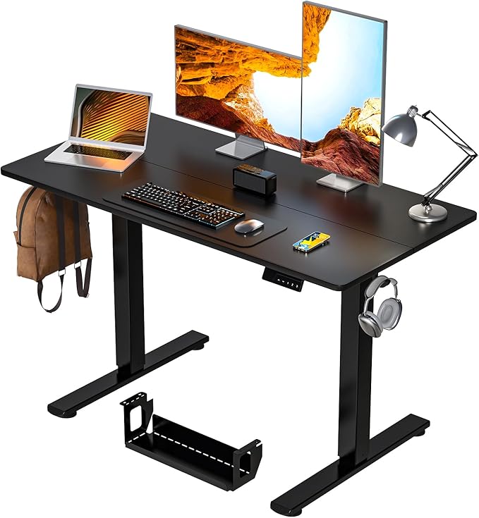 Kingant Standing Desk Height Adjustable Electric Stand Up Desks [48 x 24 Inch] - Ergonomic Sit Stand Desk Rising Desks for Home Office Computer Desk Stand Desk Workstation with Cable Management