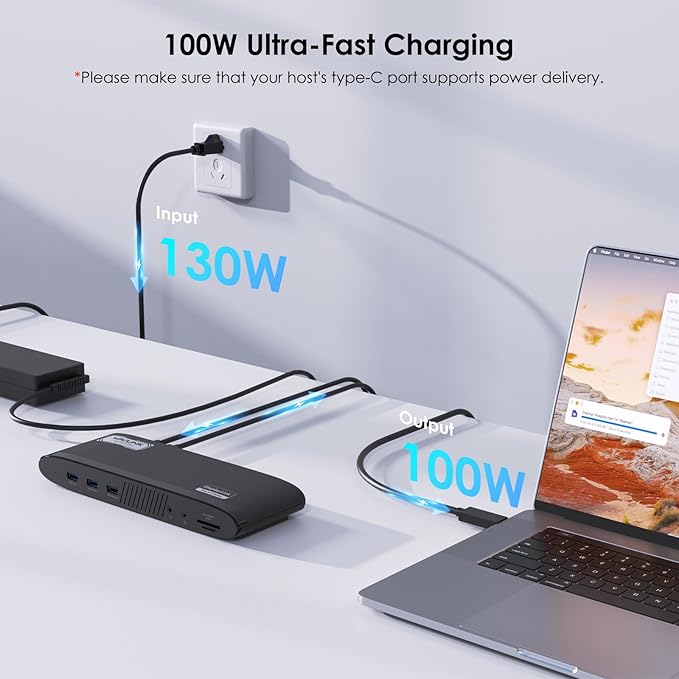 WAVLINK DisplayLink Docking Station 3 Monitors, USB-C Laptop Dock Dual 2K + 4K for Mac & Windows, 13-in-1 with 100W Charging, 3 HDMI, 5 USB Ports, Ethernet, SD/TF, Audio