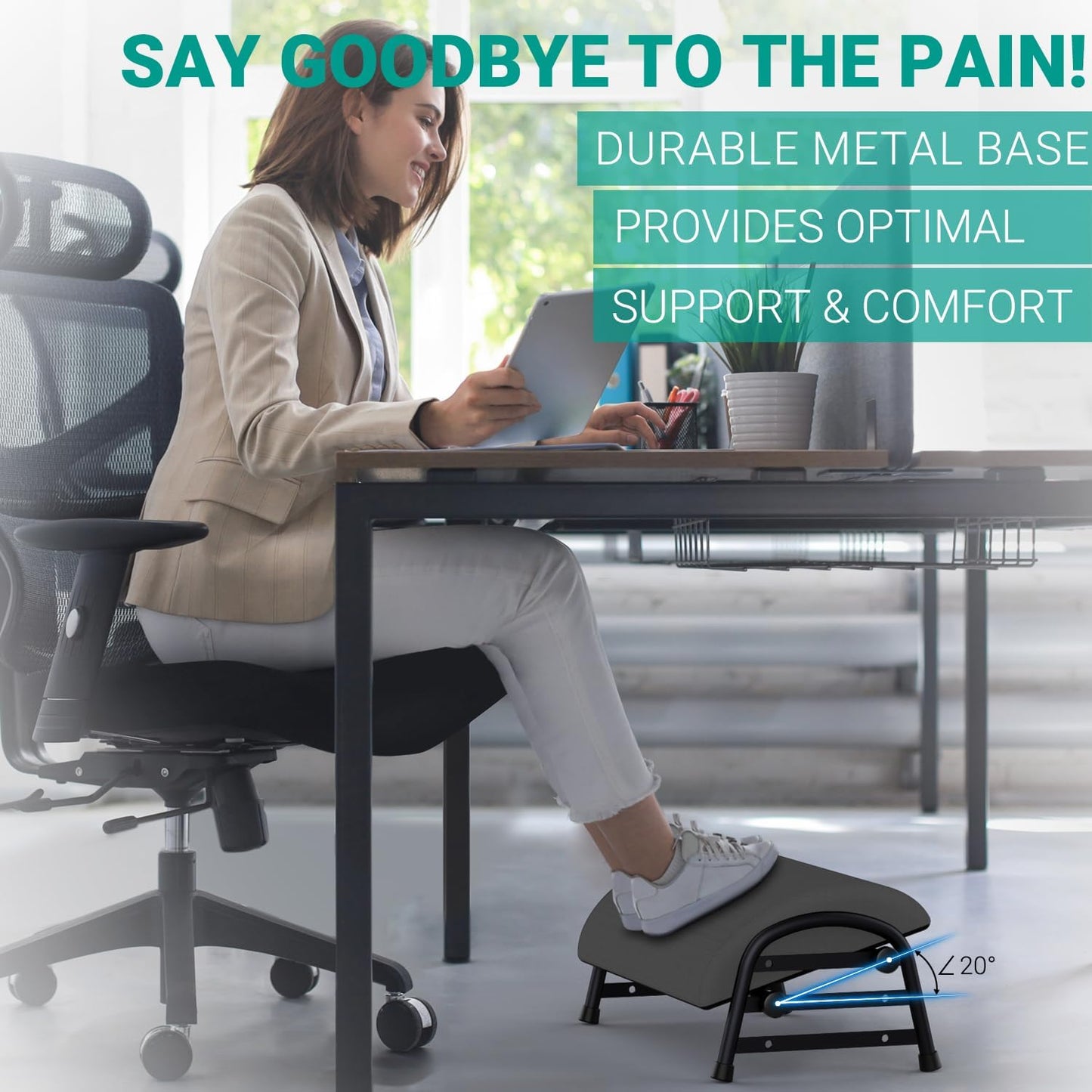 Comfortable Foot Stool for Desk, Adjustable Height Footrest with Washable Cover, Under Desk Foot Rest for Office