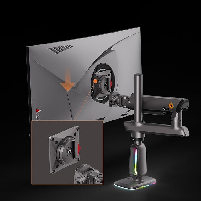 Gaming Monitor Arm for Flat/Ultrawide/Curved Monitors 32 to 60 inch, Heavy Duty Monitor Stand Load up to 20 kg, VESA 75/100 mm Mount G80 (Grey Black)