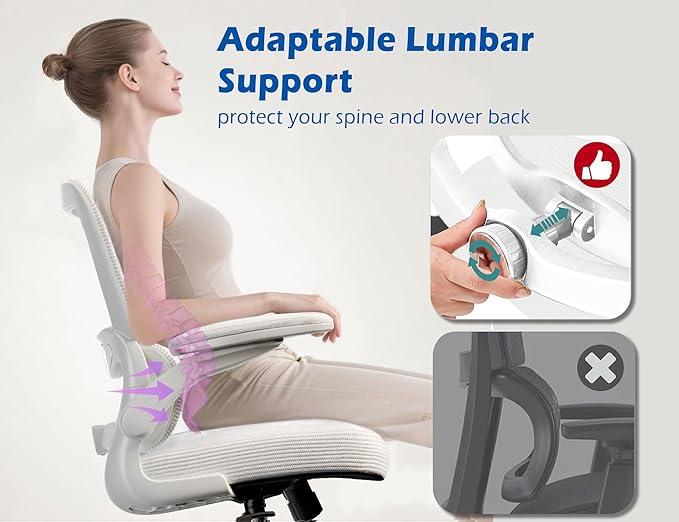 TRALT Ergonomic Office Chair - Desk Chair with Adjustable Lumbar Support Computer Chair - Mesh Comfy Chair with Flip-up Armrests - Gaming Chairs for Adults Home Office (Leather, White)