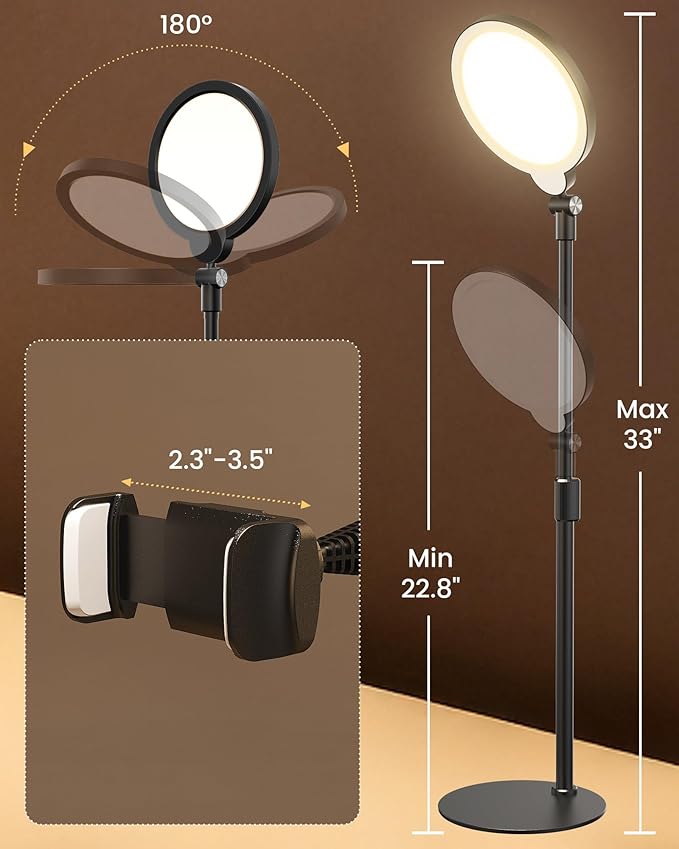 Desk Ring Light with Stand, Adjustable Desktop Light with Phone Holder for Video Calls, Zoom Lighting for Computer/Laptop/Conference/Webcam, Video Light for Recording, Podcast,Photography