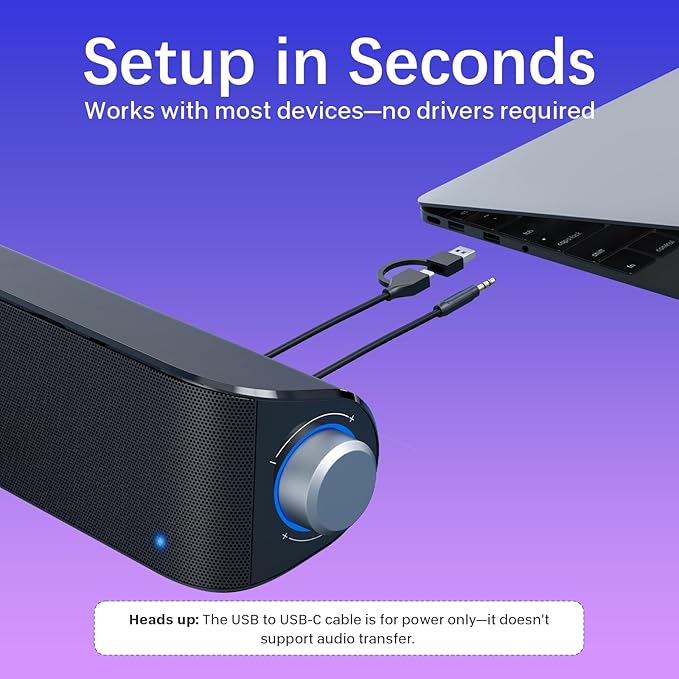 Computer Speakers, HiFi Sound Quality Computer Sound Bar, USB Powered PC Speakers, Bluetooth 5.0 and 3.5mm Aux-in Computer Speakers for Desktop, Laptops, PCs, Phones, Tablets, Xbox, Gaming Speakers