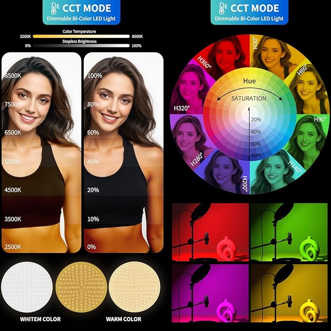 Desk Ring Light with Stand,55W Dimmable Full Screen Ring Light,with Rotating Storage Box,Pen Holder Stand,Phone Holder&Controller (White-RGB, 10.5)