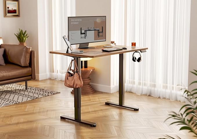 YDN Electric Standing Desk Adjustable Height, 40 x 24 Inches Stand up Desk with Cable Management, Home Office Desks with Splice Board & Black Frame, Rustic Brown Top