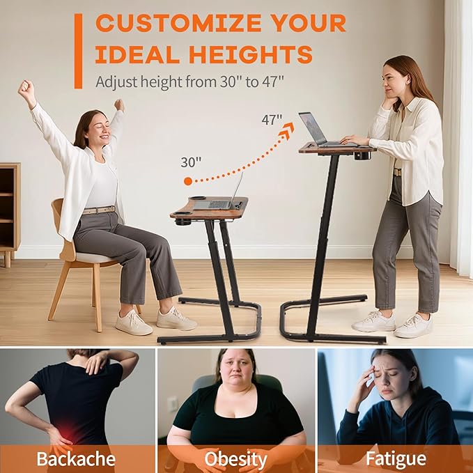 Treadmill Desk, Small Standing Desk for Walking Pad, 30-47 Inch Adjustable Height Walking Pad Stand for Treadmill, Portable Standing Table for Bike and Home Office Work - Brown